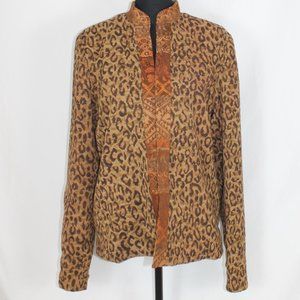 Aztec Reversible Bronze Tan Blazer Jacket Woman Size Medium Cheetah Print L/S